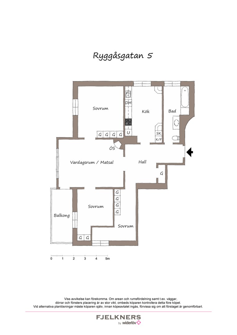 Planlösning från Ryggåsgatan 5, Såld i Bromma - Alvik, Stockholm