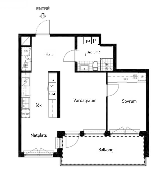 Planlösning från Södra vägen 51, Såld i , Nacka