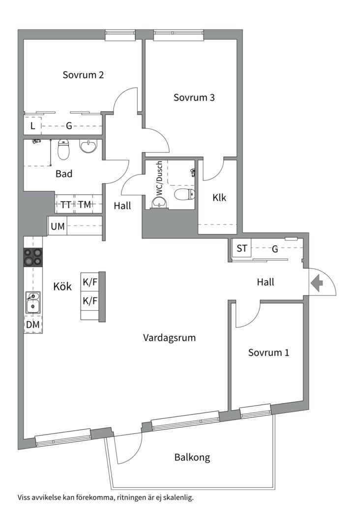 Planlösning från Ljusbärargatan 7, Såld i Kapellgärdet, Uppsala