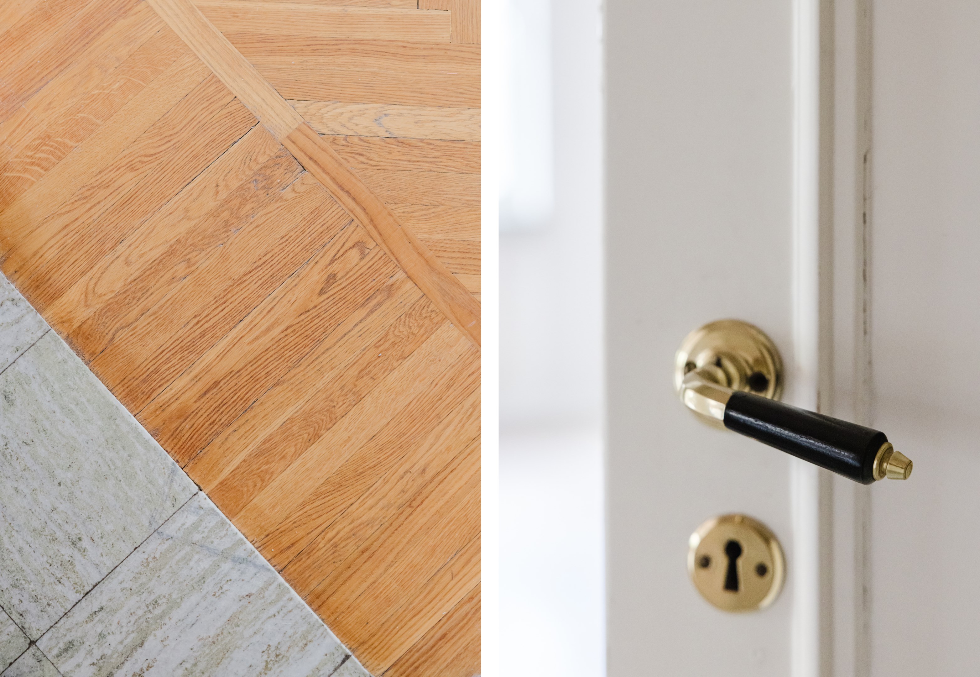 Lägenheten genomsyras av vackra materialval.