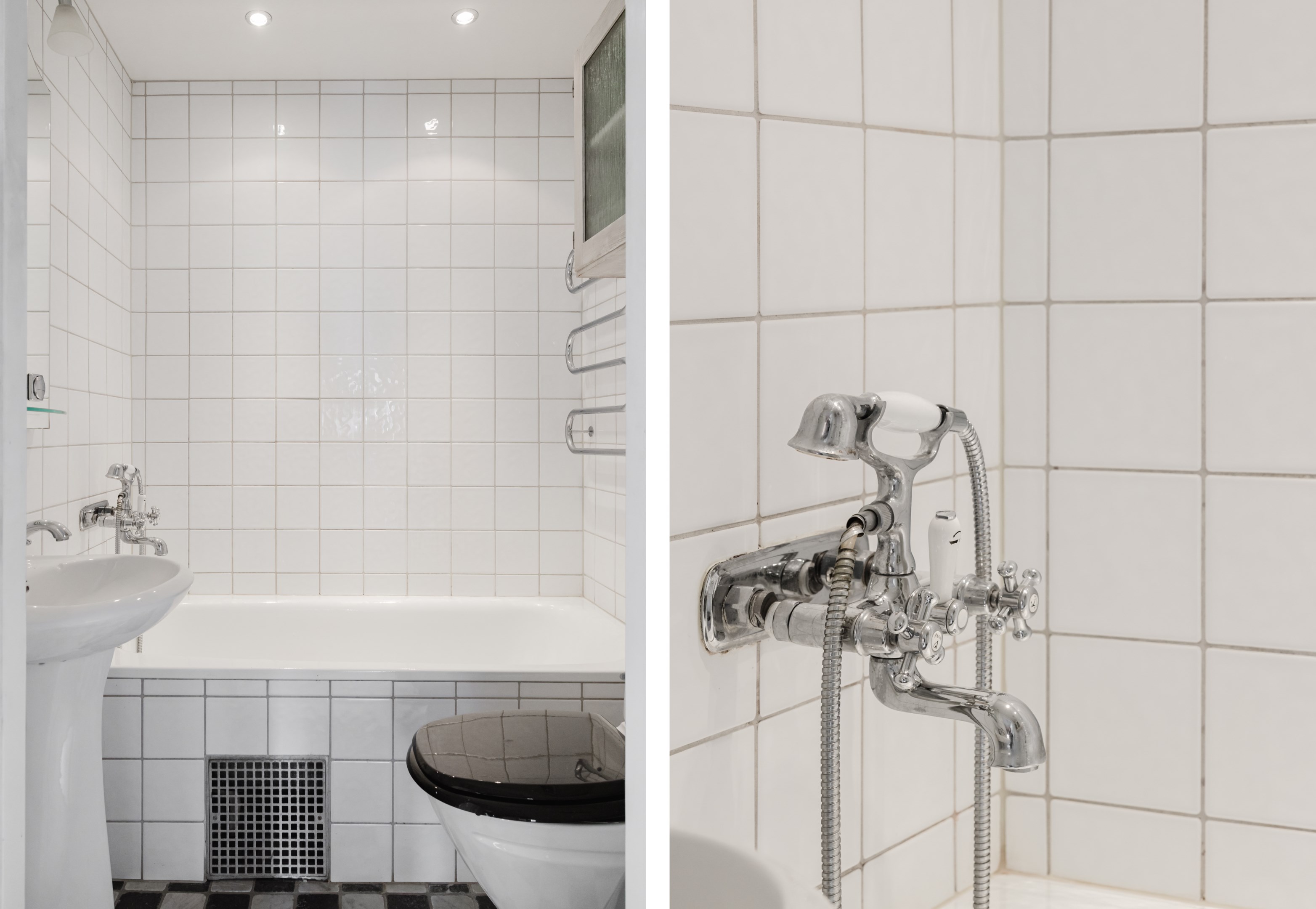 Badrum med platsbyggt badkar. Föreningens genomförde stambyte år 2004.