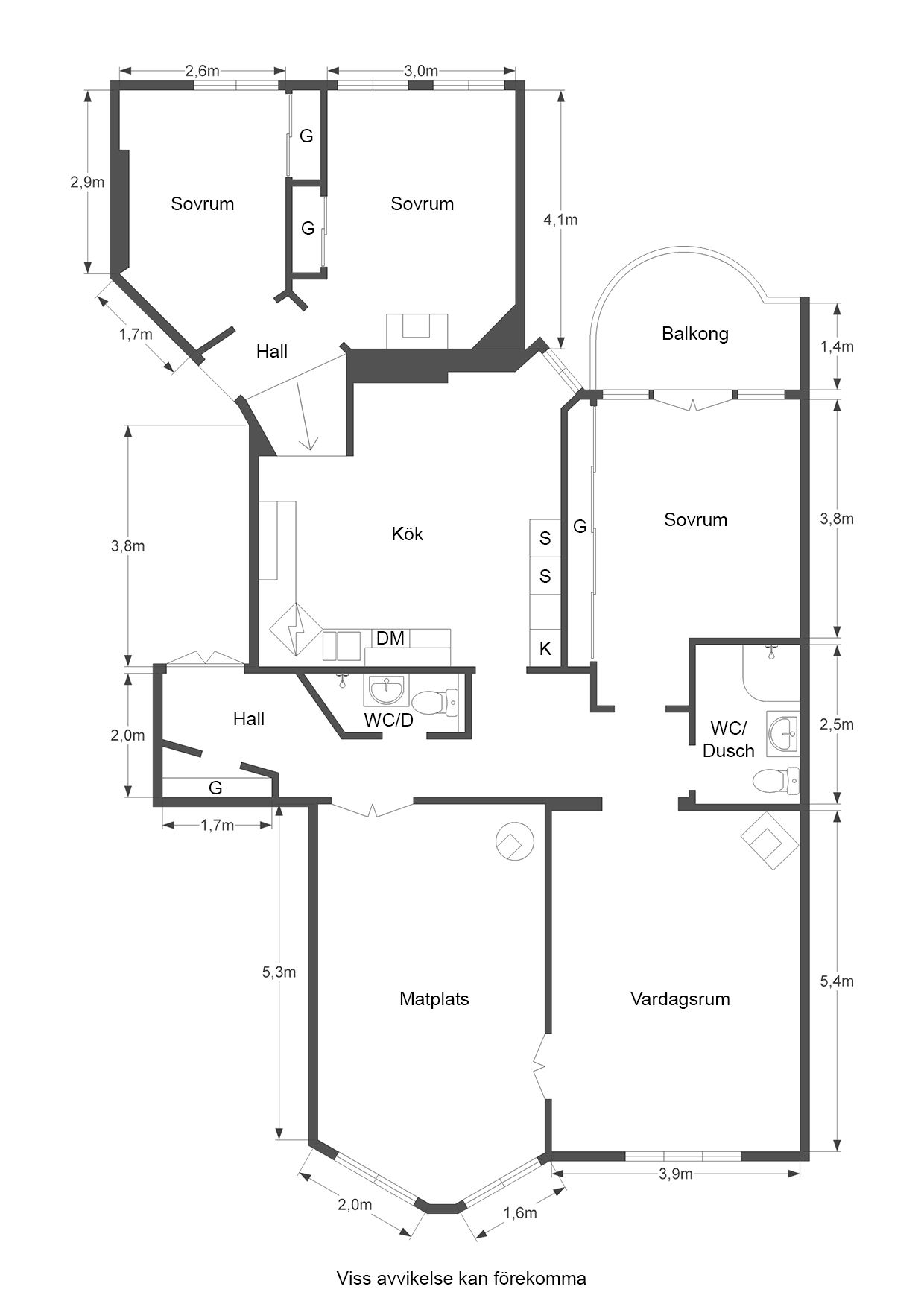 Observera att måtten kan avvika från verkliga mått. 