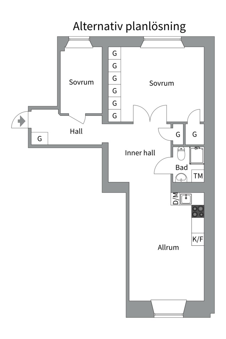 Planlösning från Tulegatan 21, Såld i Vasastan, Stockholm