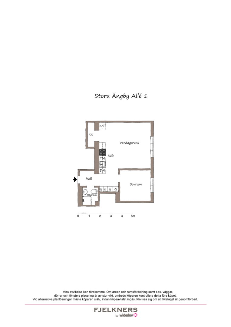 Planlösning från Stora Ängby Allé 1A, Såld i Bromma - Norra Ängby, Stockholm
