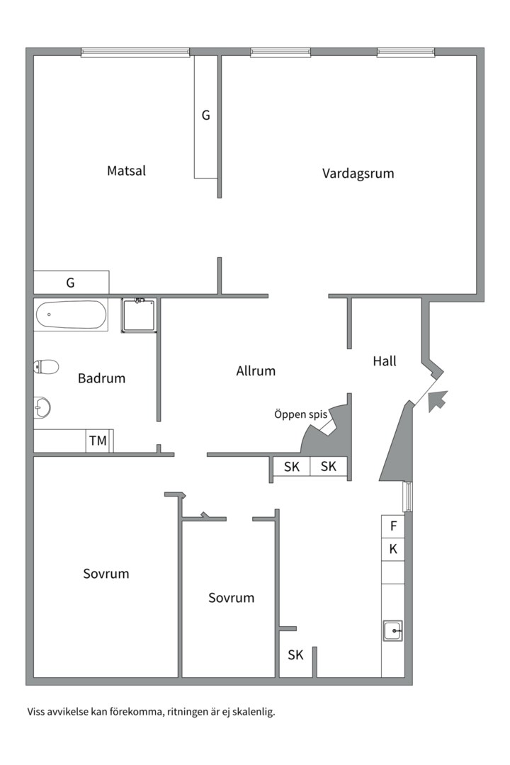 Planlösning från Vasagatan 5B, Såld i Främre Luthagen, Uppsala
