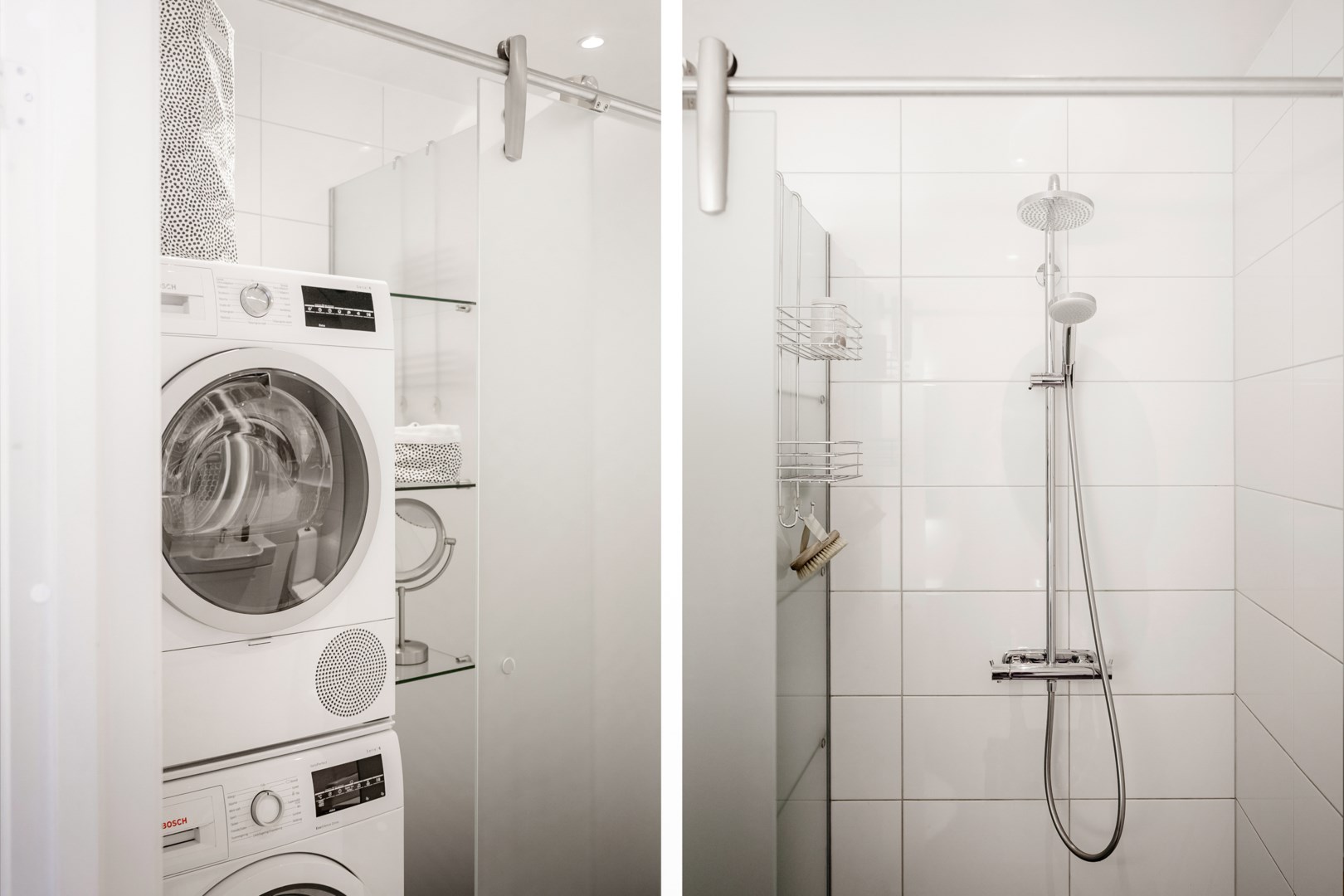 Badrum mellanplan med tvättmaskin och torktumlare