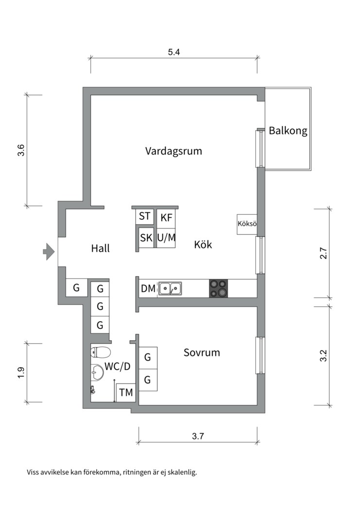 Planlösning från Alriksgatan 1B, Såld i Höganäs, Uppsala