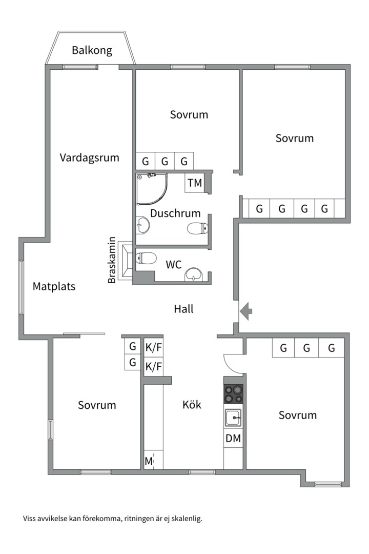Planlösning från Hjalmar Brantingsgatan 3B, Såld i Fålhagen, Uppsala