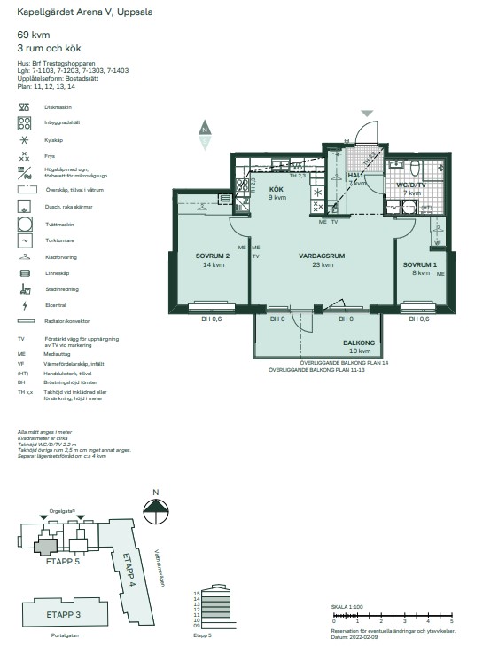 Planlösning från Orgelgatan 8, Såld i Kapellgärdet, Uppsala