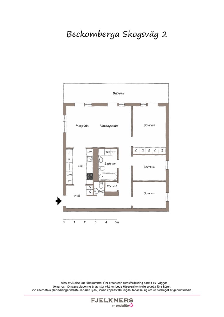 Planlösning från Beckomberga skogsväg 2, Såld i Bromma - Beckomberga, Stockholm