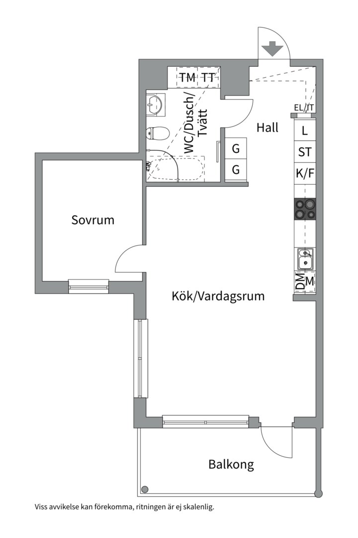 Planlösning från Virkesvägen 9C, Såld i Hammarby Sjöstad, Stockholm