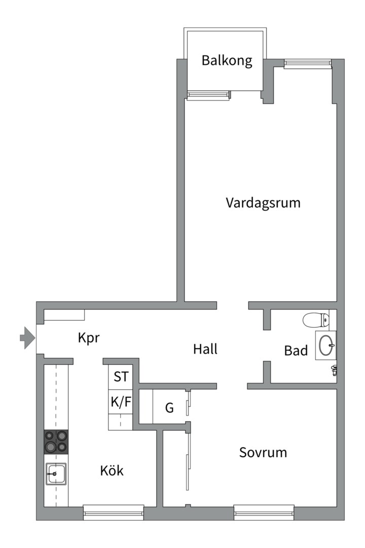 Planlösning från Årstagatan 20 D, Såld i Salabacke, Uppsala