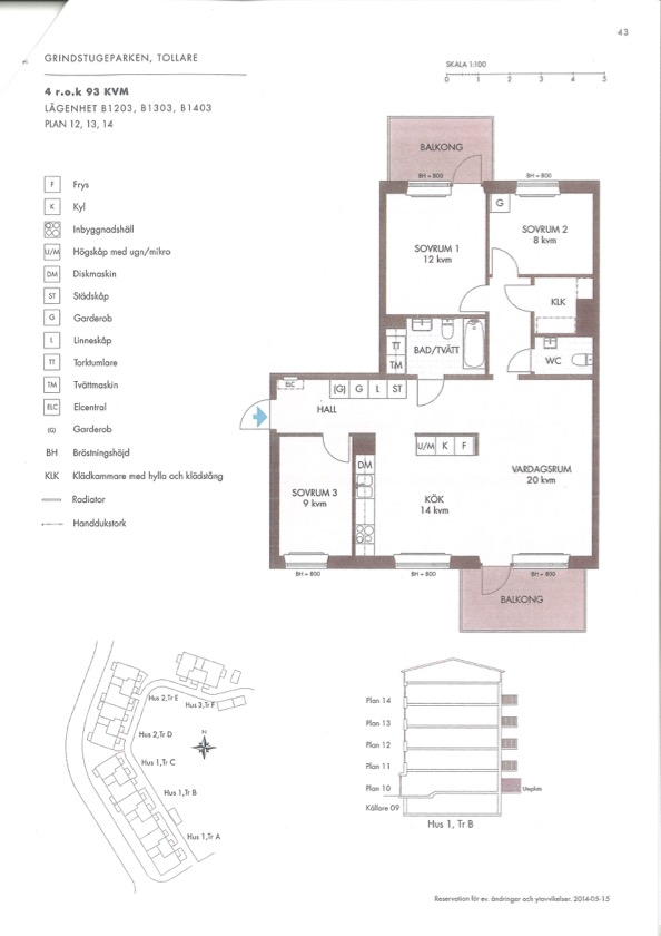 Planlösning från Hedenströms väg 13, 5 tr, Såld i Tollare, Nacka