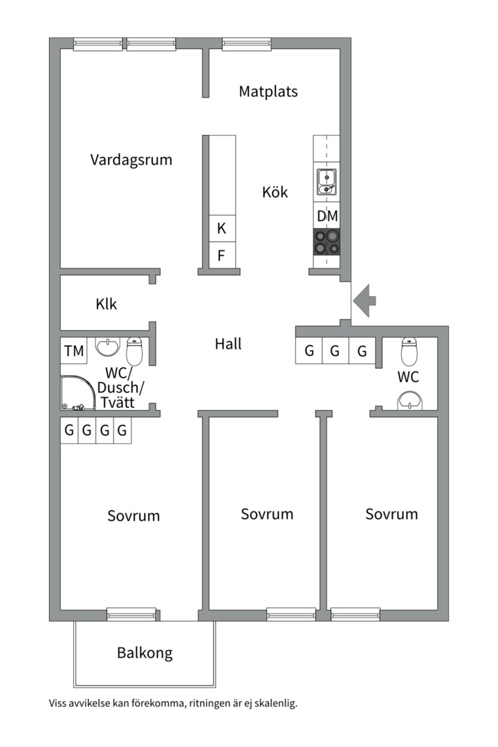 Planlösning från Österängsgatan 12B, Såld i Fålhagen, Uppsala