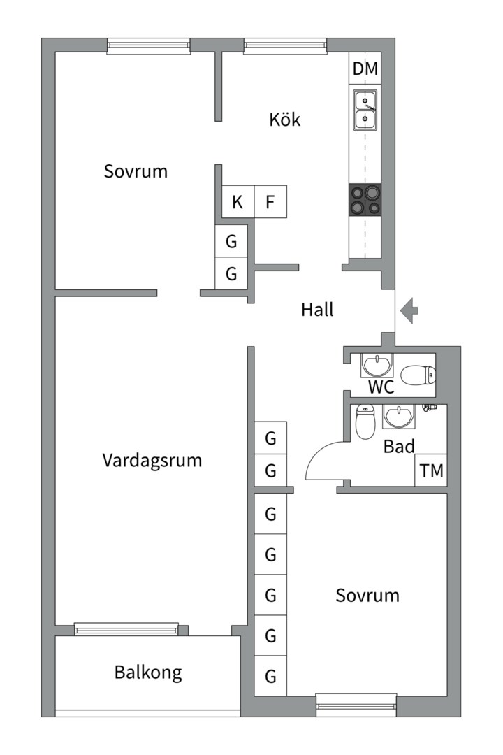 Planlösning från Kaserngatan 37, Såld i Viksäng, Västerås