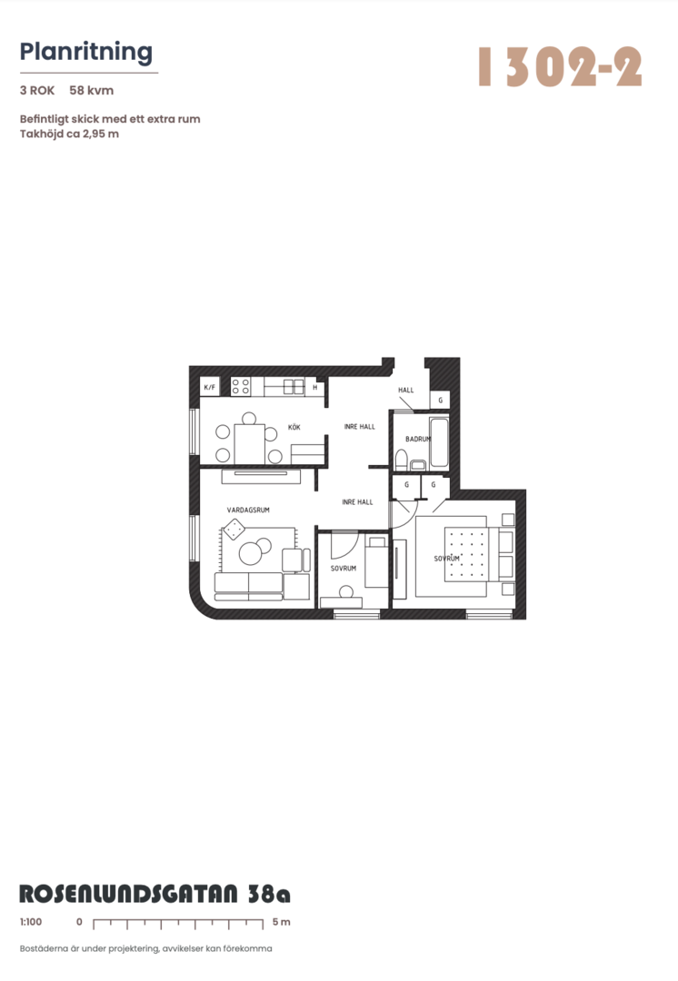Planlösning från Rosenlundsgatan 38A, 3tr, Såld i Södermalm, Stockholm