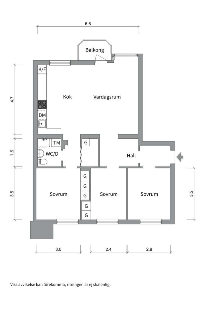 Planlösning från Prästgårdsgatan 13C, Såld i Luthagen, Uppsala