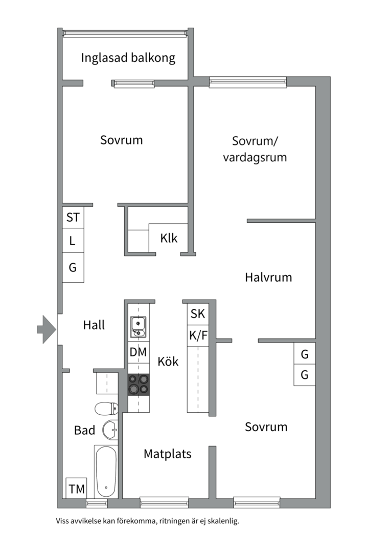 Planlösning från Österängsgatan 24 D, Såld i Fålhagen, Uppsala