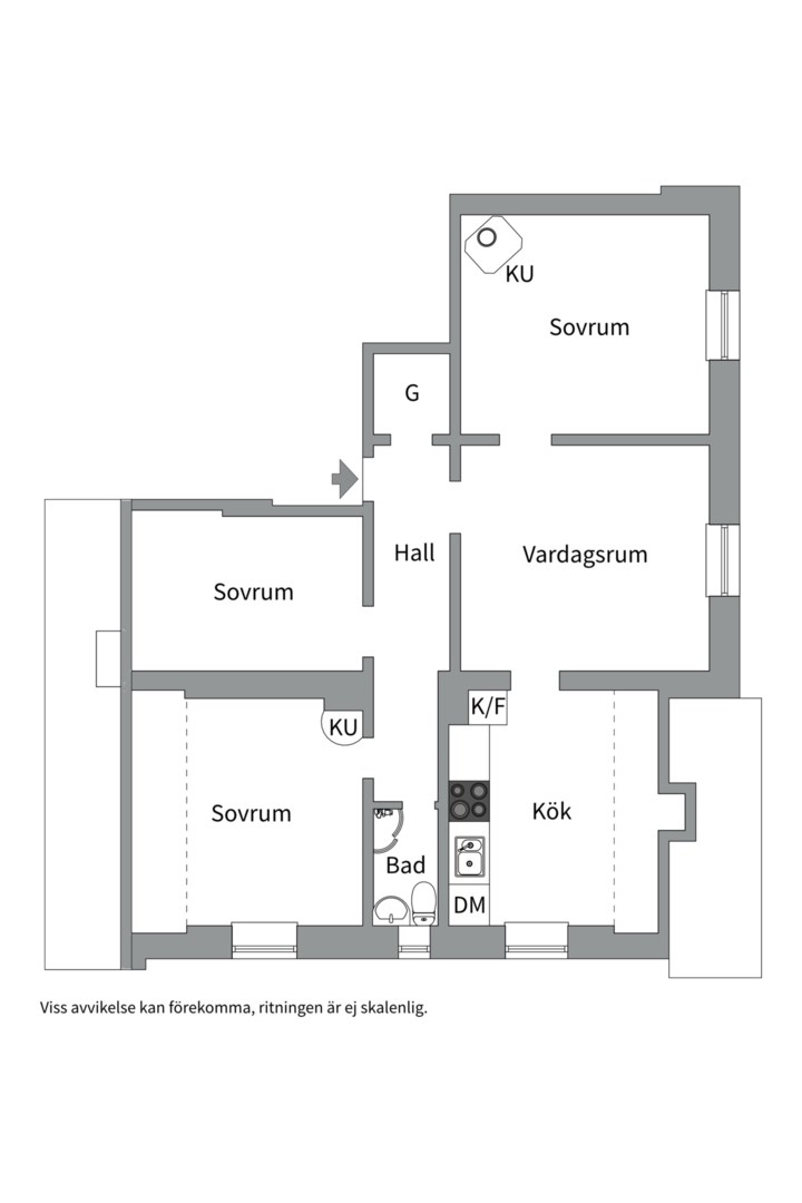 Planlösning från Västra Järnvägsgatan 19 C, Såld i Främre Svartbäcken, Uppsala