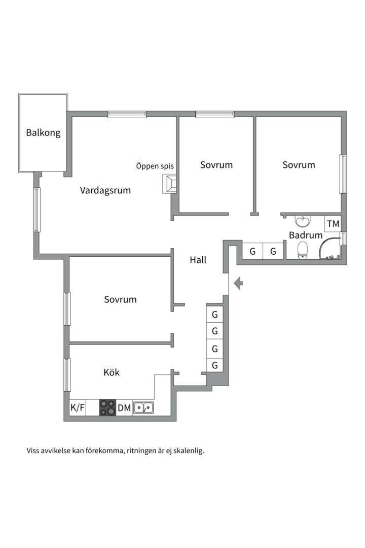 Planlösning från Norrlandsgatan 34D, Såld i Luthagen, Uppsala