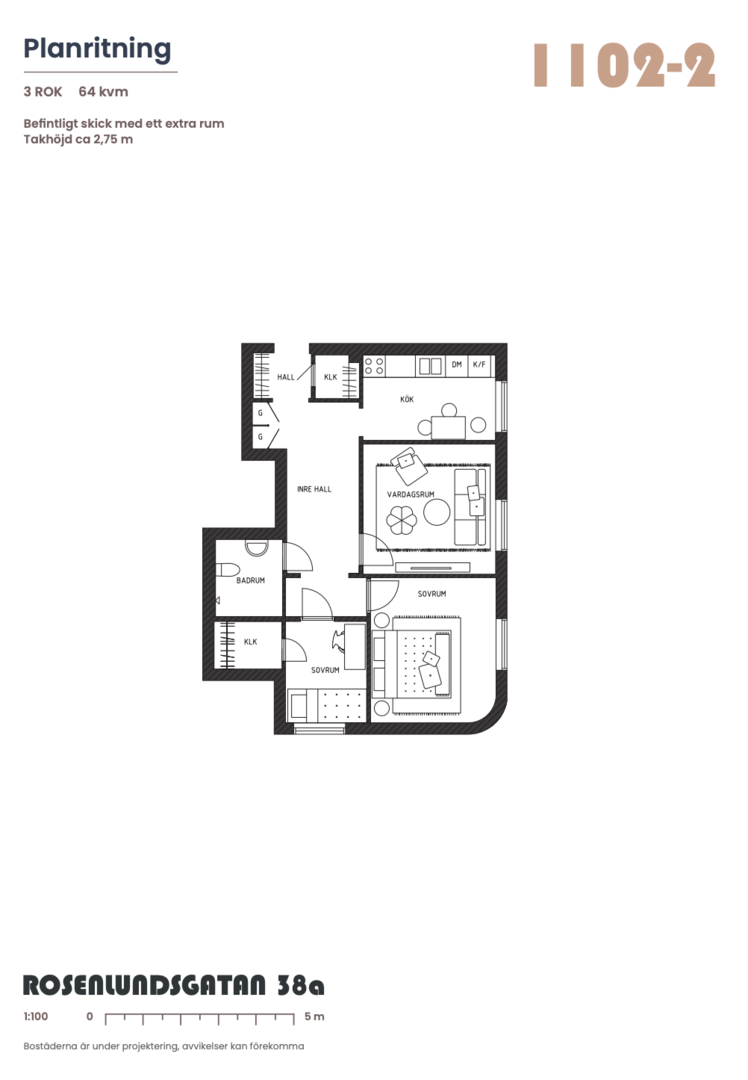 Planlösning från Rosenlundsgatan 38A, 1tr, Såld i Södermalm, Stockholm