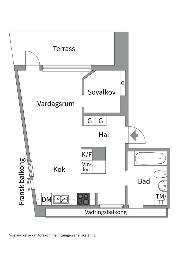 Planlösning från Lugnets allé 65, vån 5/5, Såld i Hammarby Sjöstad, Stockholm