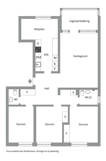 Planlösning från Regementsgatan 6, Såld i Viksäng, Västerås