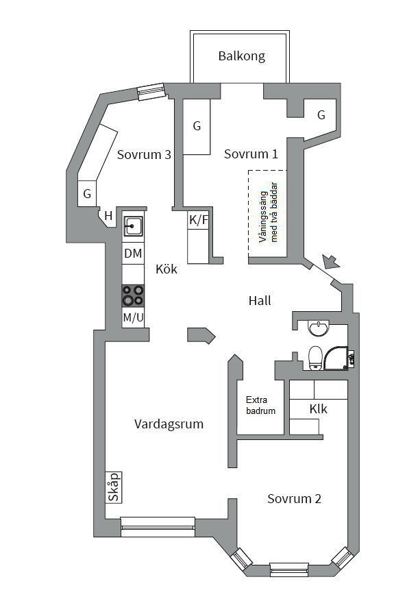 Planlösning från Drottningholmsvägen 13, Såld i Kungsholmen, Stockholm