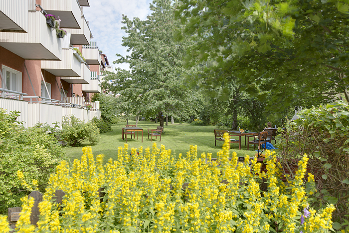 Balkongerna vetter mot innergården