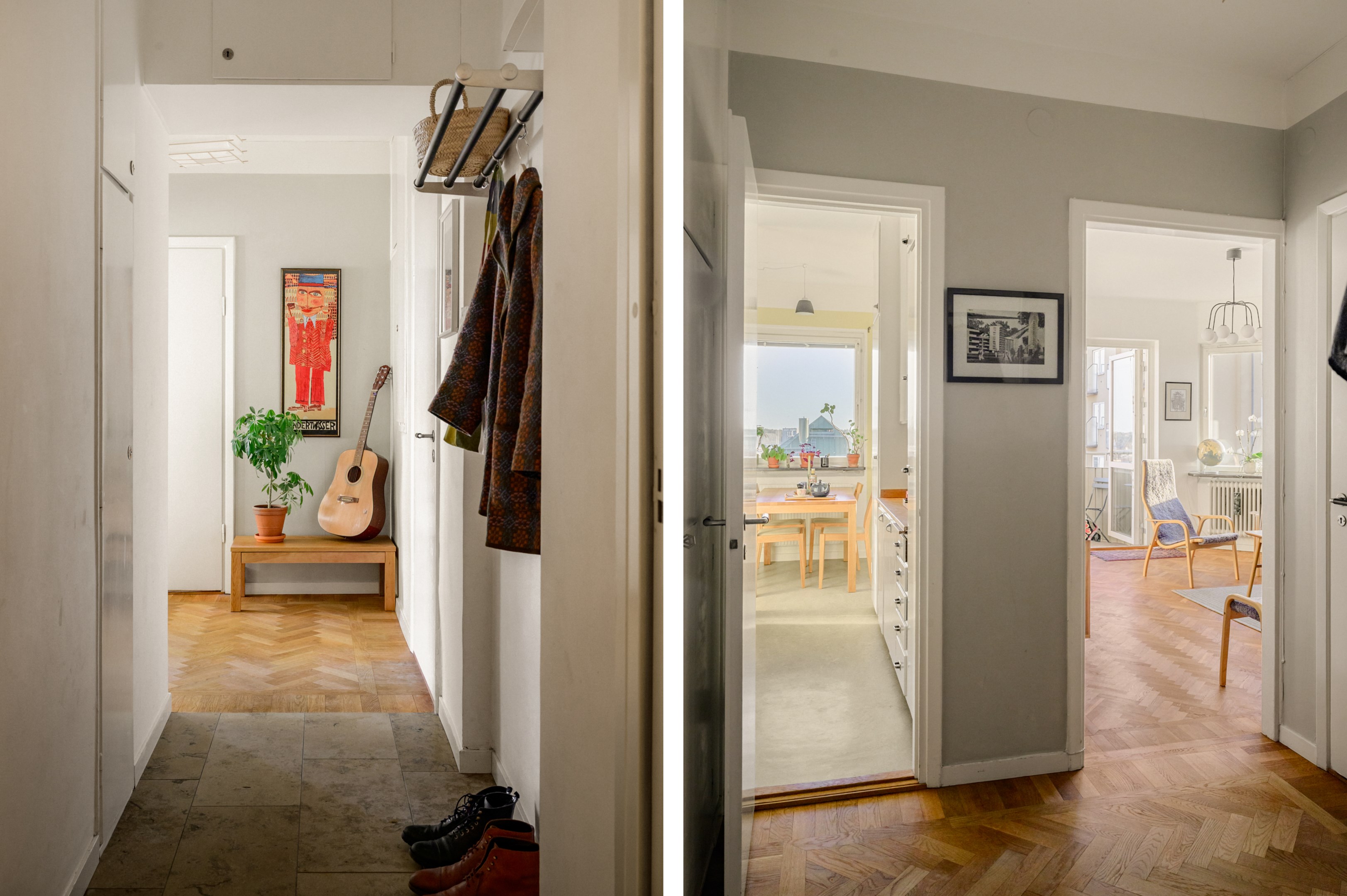 Entréhallen övergår i en inre möblerbar hall.