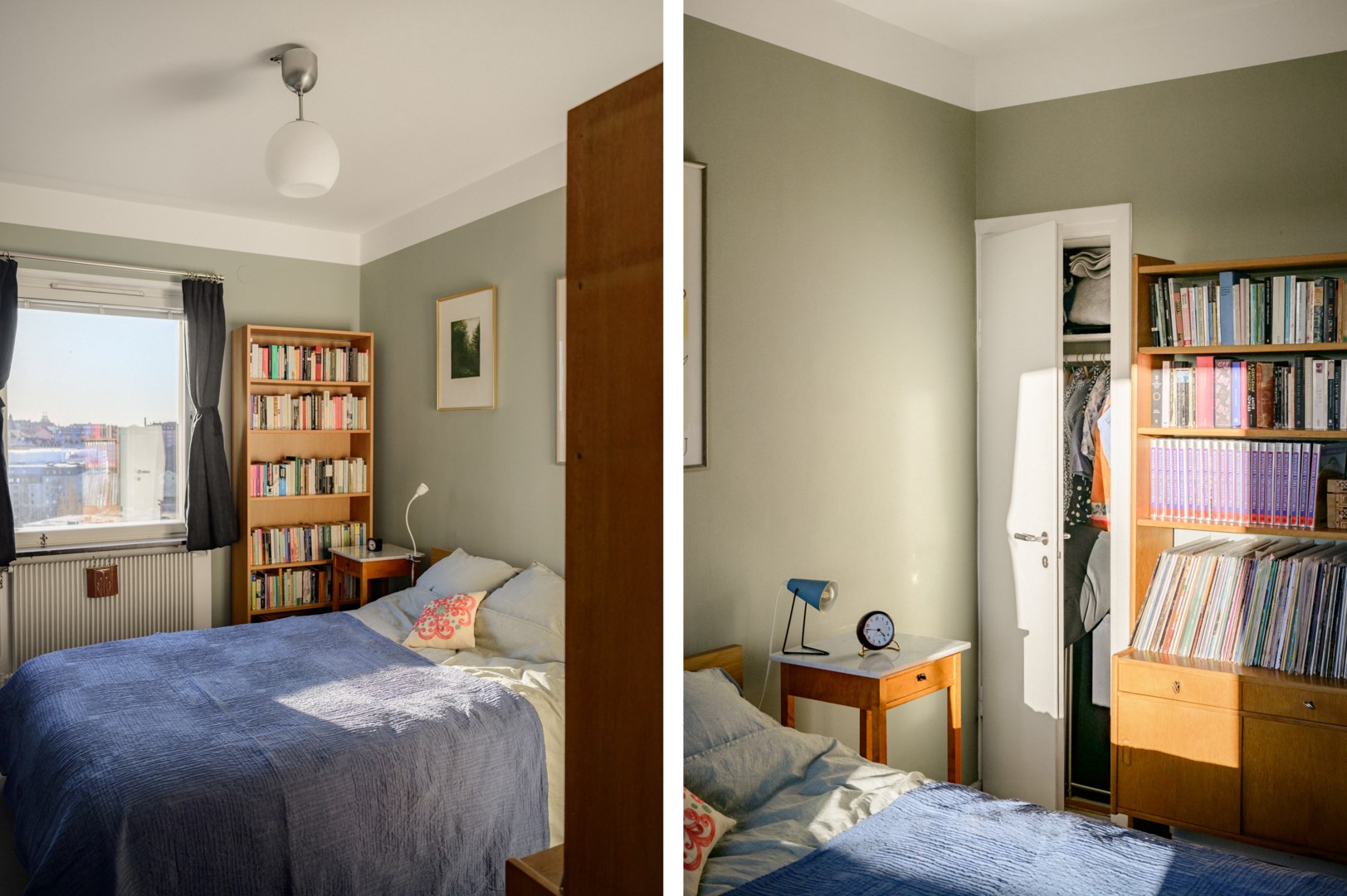 Platsbyggd förvaring i såväl sovrum som hall.