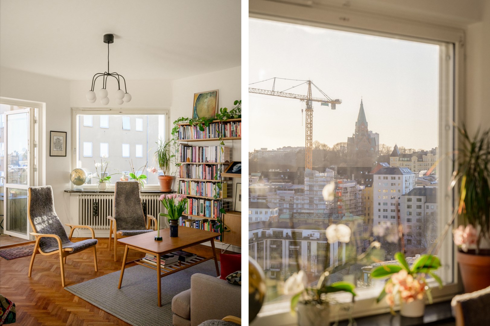 Härligt ljusinsläpp med utblick över Södermalm i väster.