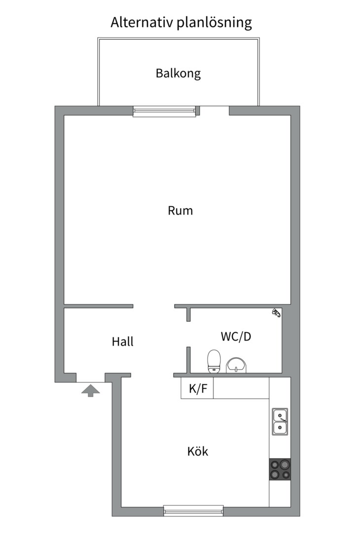 Planlösning från Frodegatan 33B, Kommande i Fålhagen, Uppsala