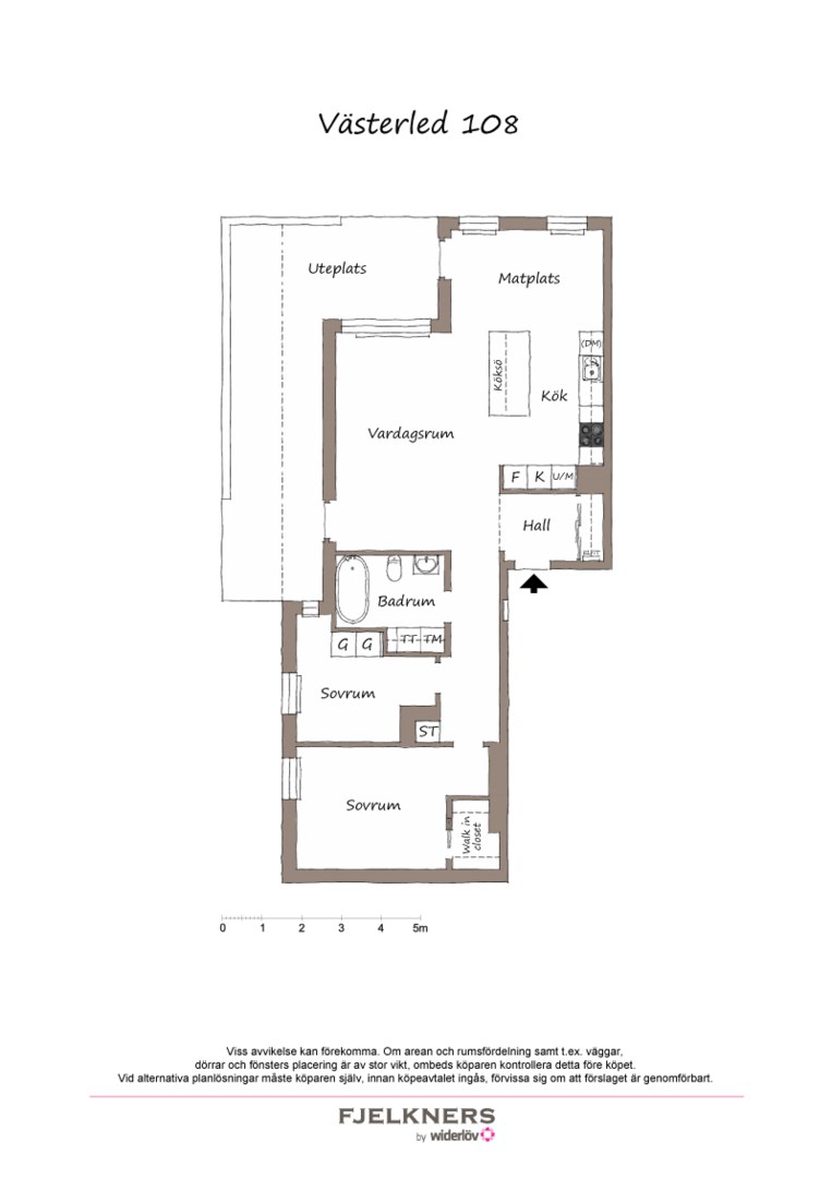 Planlösning från Västerled 108, Såld i Bromma - Stora Mossen/Abrahamsberg, Stockholm