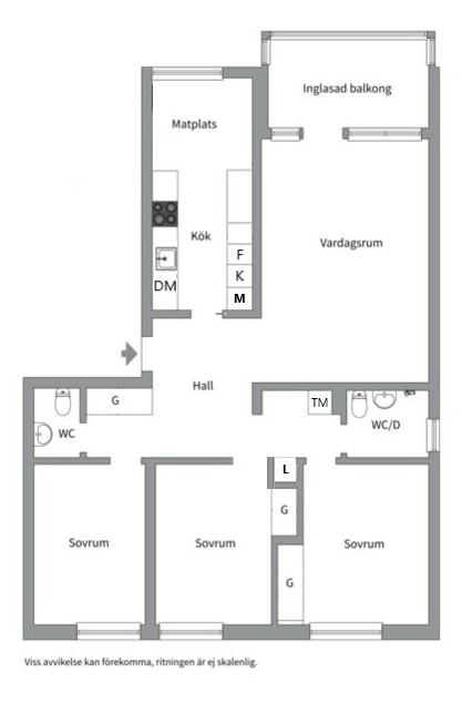 Planlösning från Regementsgatan 6, Såld i Viksäng, Västerås