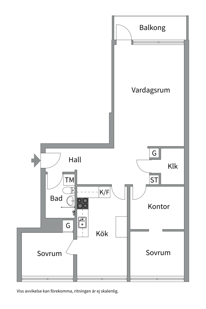Planlösning från Norra skjutbanegatan 23B, Såld i Haga, Västerås