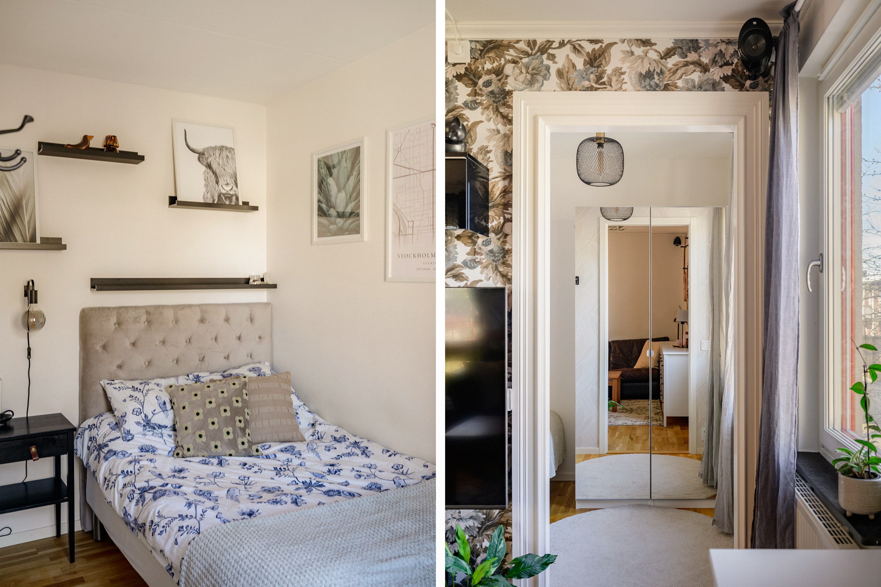 Sovrum med klädförvaring och ljusinsläpp från väster.