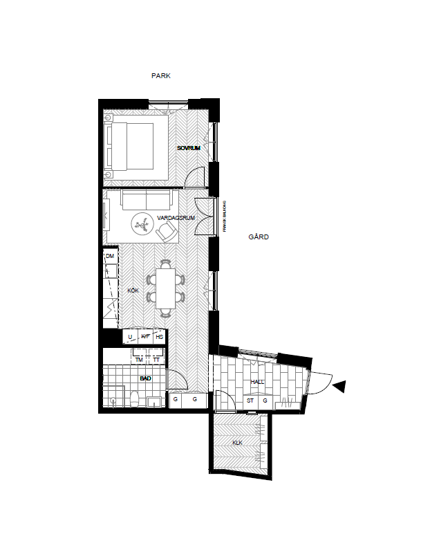 Planlösning från Primusgatan 6, Lgh 1001, Till salu i Lilla Essingen, Stockholm