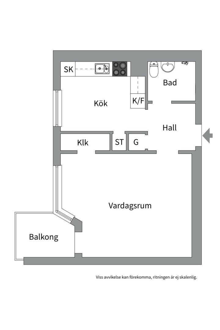 Planlösning från Götgatan 14A, Såld i Främre Luthagen, Uppsala