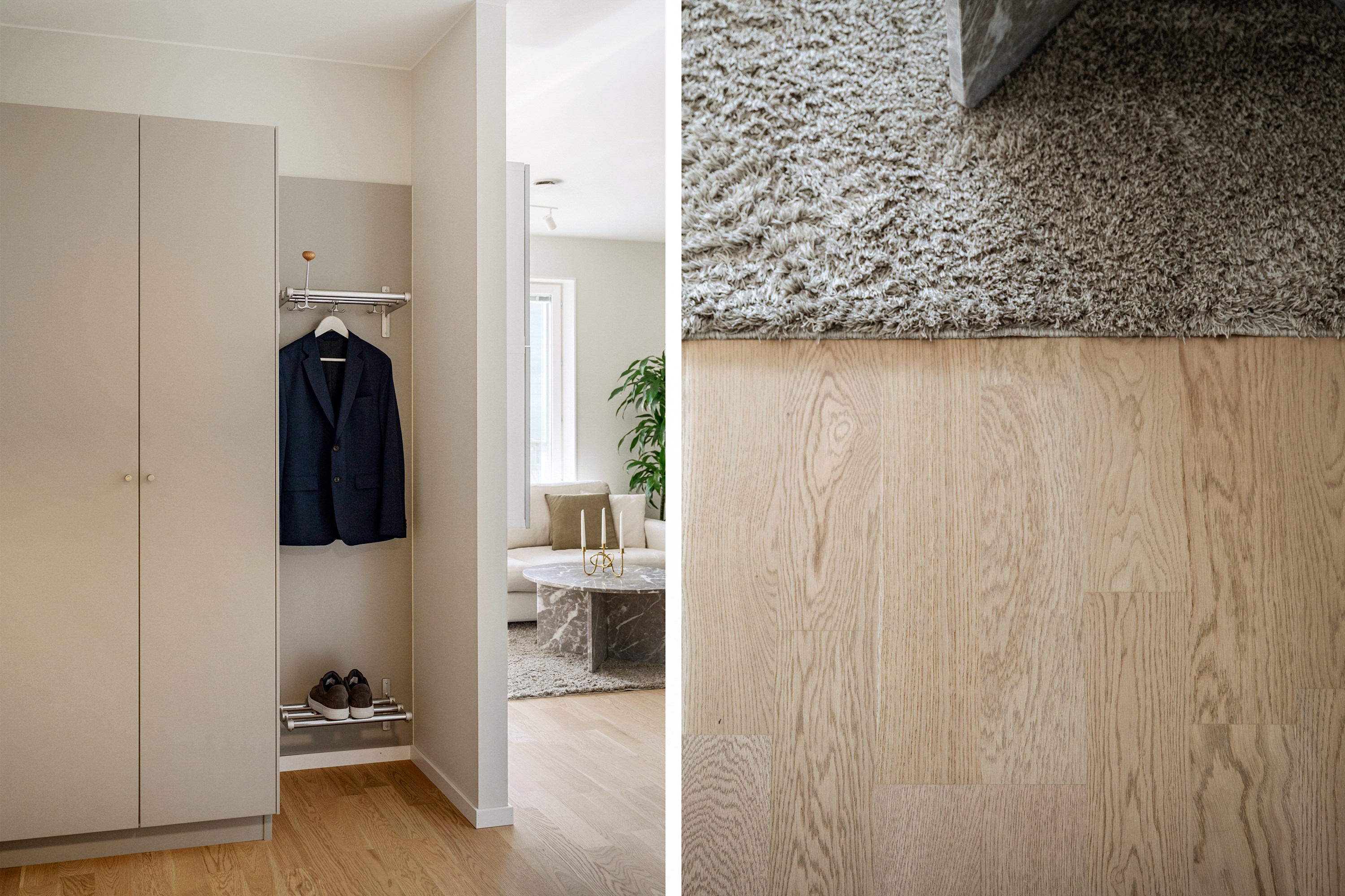 Hall med bra förvaring.