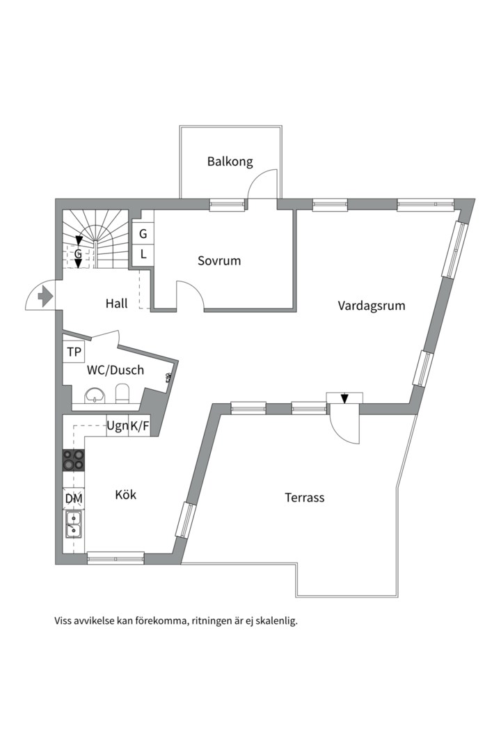 Planlösning från Turbinvägen 12, Kommande i Järla sjö, Nacka