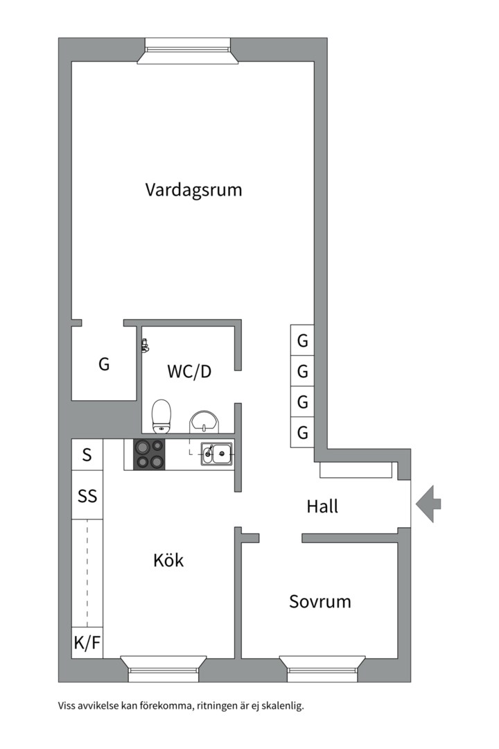 Planlösning från Marielundsgatan 3B, Såld i Fålhagen, Uppsala