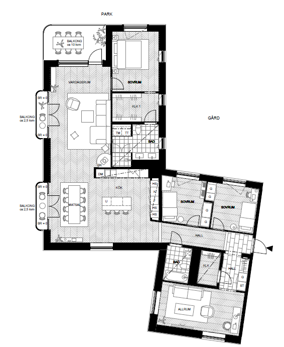 Planlösning från Primusgatan 6, Lgh 1401, Till salu i Lilla Essingen, Stockholm