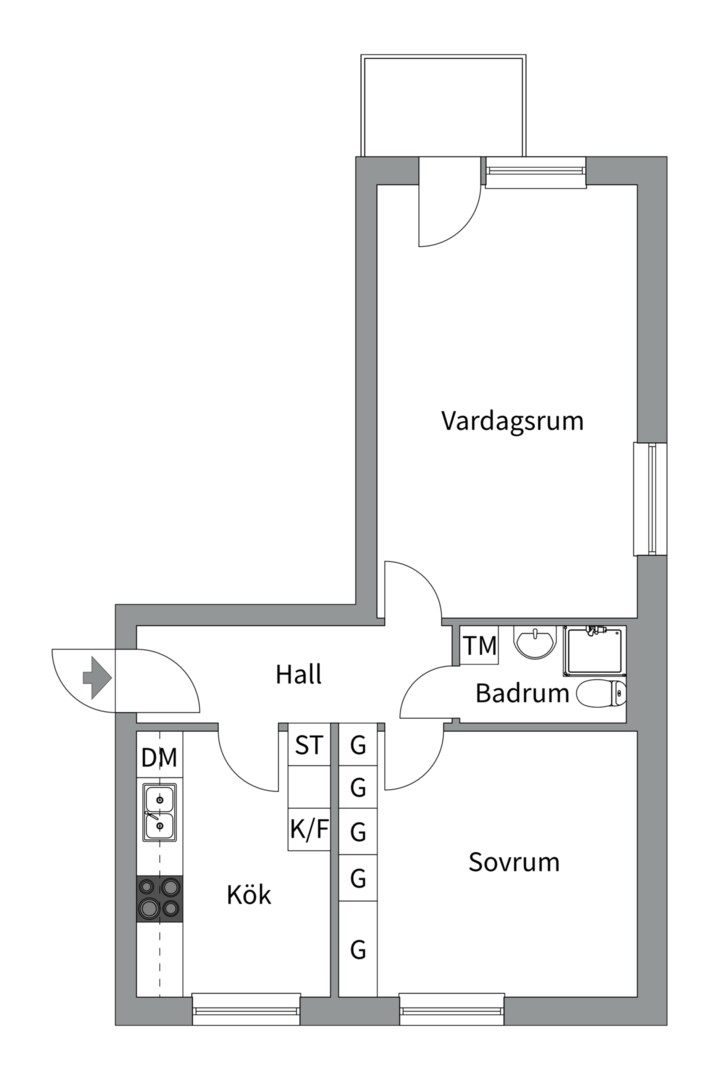 Planlösning från Sibyllegatan 18D, Såld i Luthagen, Uppsala