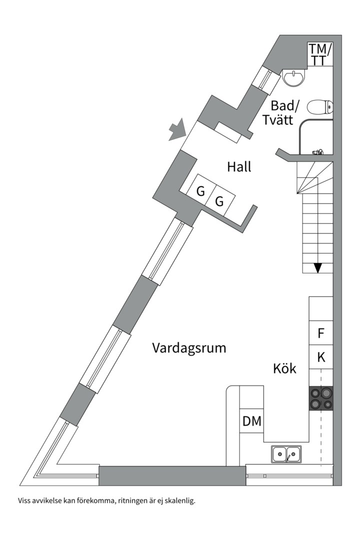 Planlösning från Treklövergatan 11, Kommande i Gideonsberg, Västerås