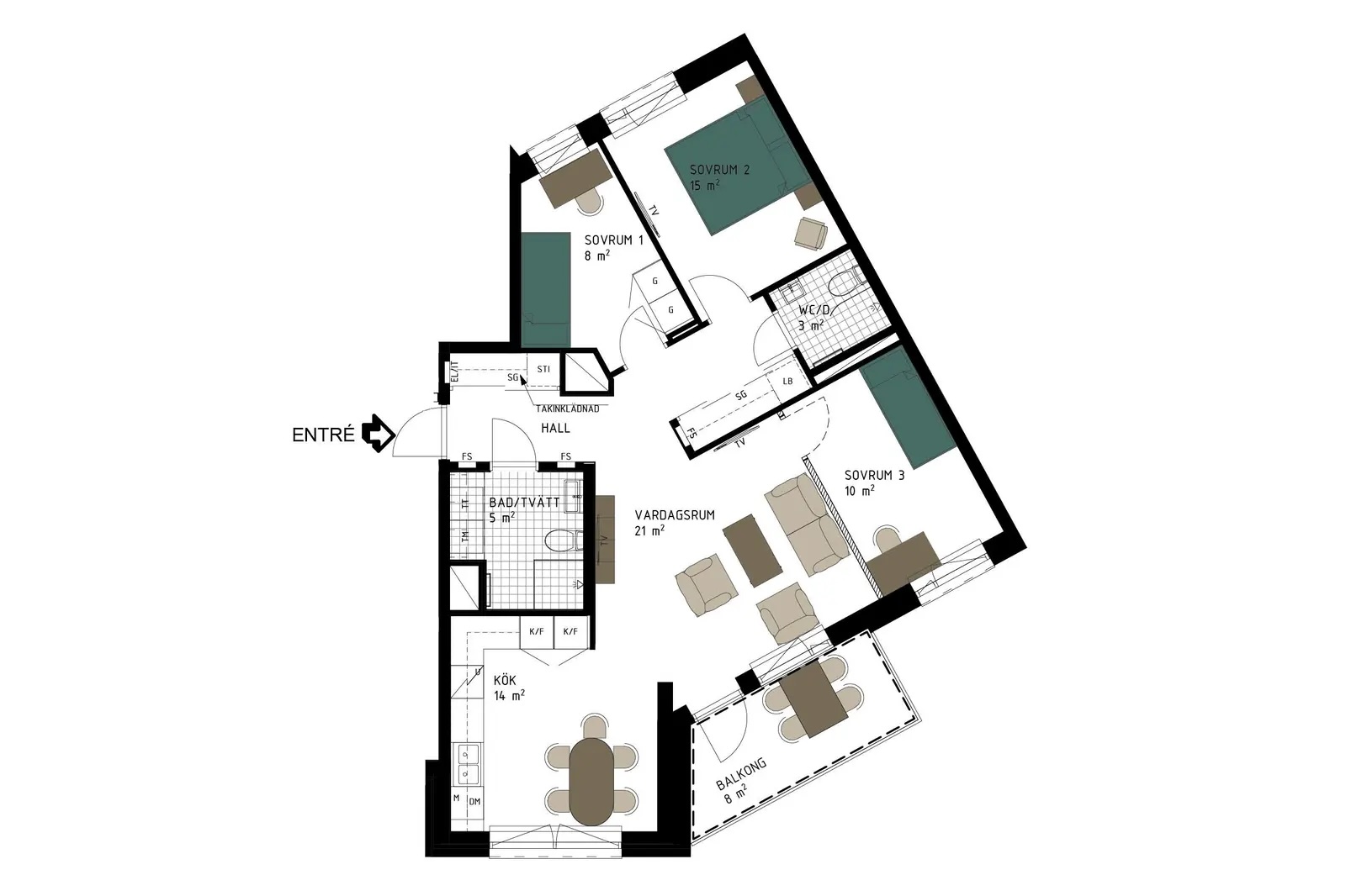 Planlösning från Tvåtaktsvägen 8, Såld i Nacka Strand, Nacka