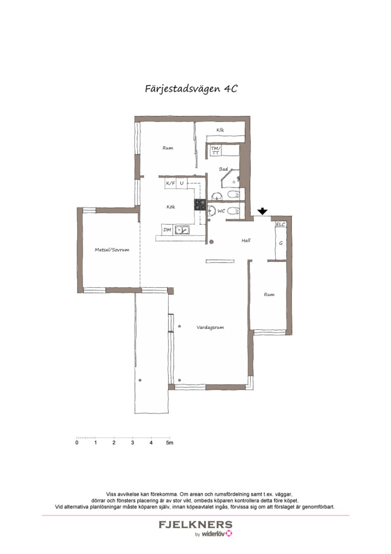 Planlösning från Färjestadsvägen 4C, Såld i Bromma - Södra Ängby, Stockholm