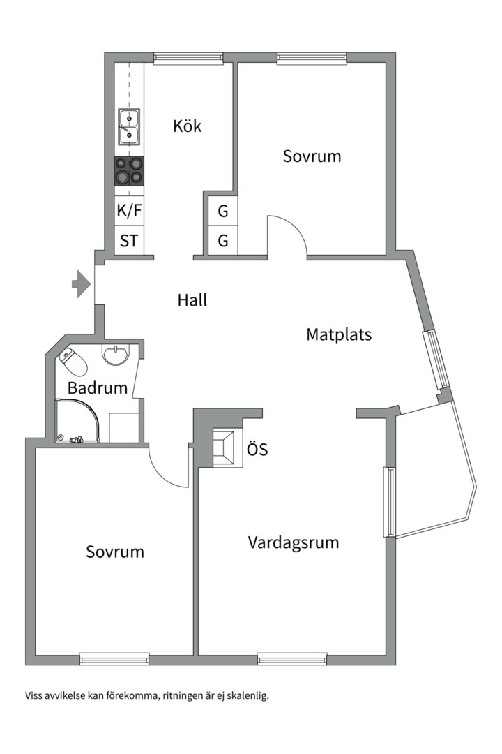 Planlösning från S:t Olofsgatan 64B, Såld i Höganäs, Uppsala
