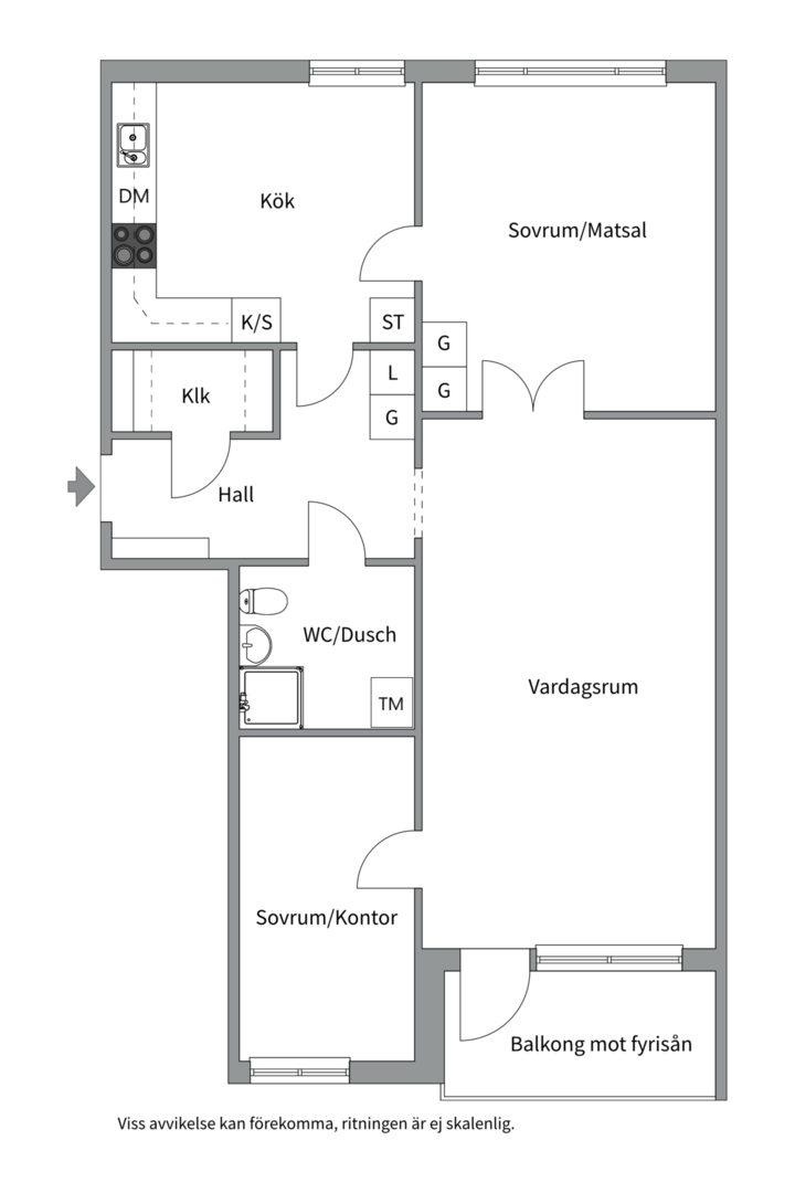 Planlösning från Östra ågatan 73C, Såld i Centrum, Uppsala