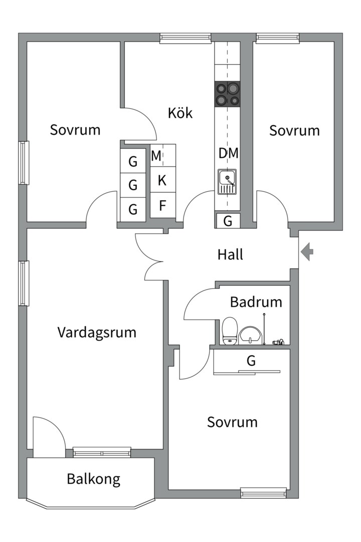 Planlösning från Beckasinvägen 38, 1tr, Såld i Saltängen, Nacka